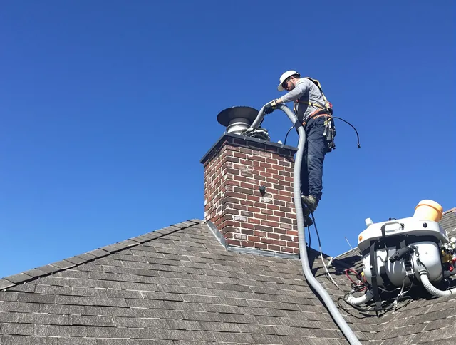 Dedicated Carver Chimney Sweep team member cleaning a chimney in Carver, MA
