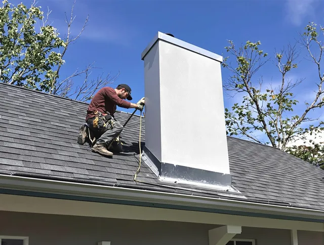 Carver Chimney Sweep team member finishing chimney construction in Carver, MA