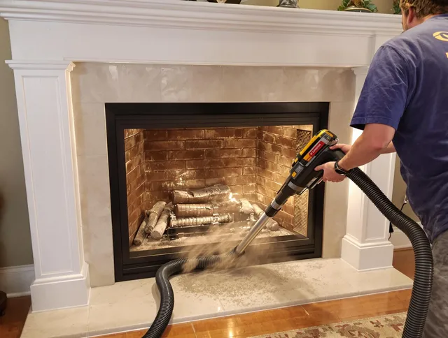 Fireplace cleaning performed by Carver Chimney Sweep in Carver, MA